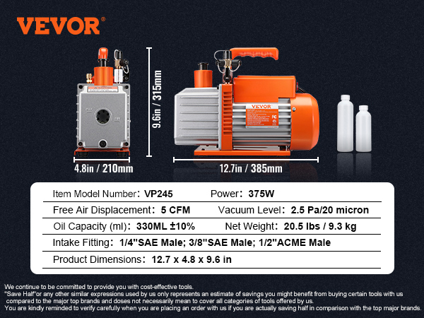 Buy Vevor Vacuum Pump 7 Cfm 1 2Hp Dual Stages Air Conditioning Vacuum Pump 2Stage With 5 Gallon