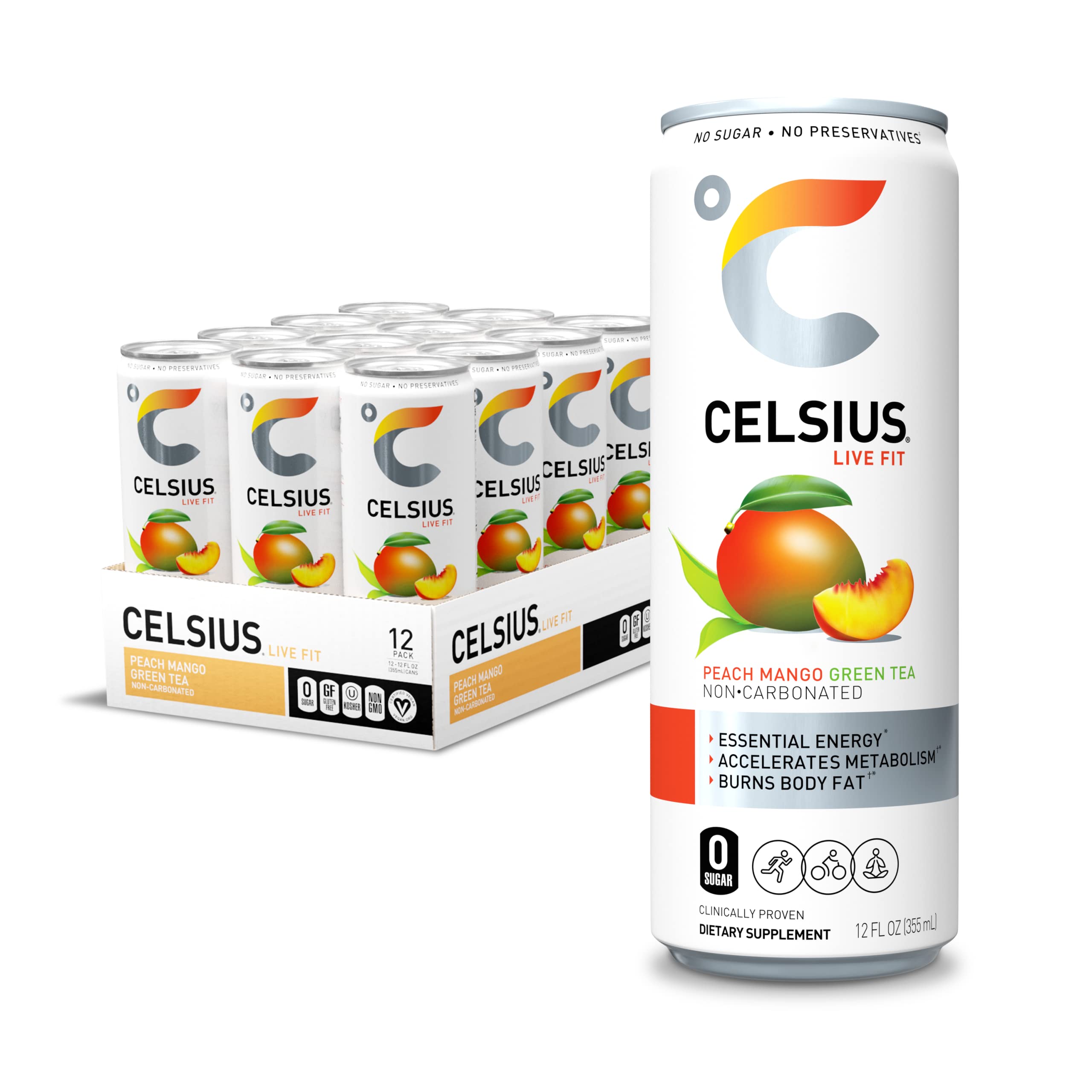 Celsius Peach Mango Green Tea Essential Energy Drink 12Oz Can Delivered In As Fast As 15