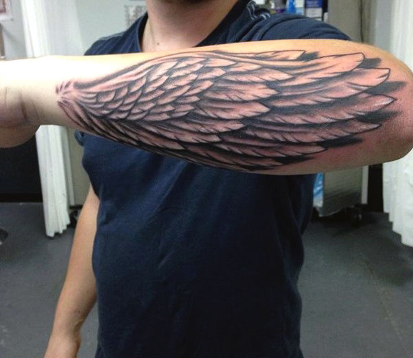 Custom Drawn On Wing Forearm Tattoo Forearm Wing Tattoo Tribal Forearm