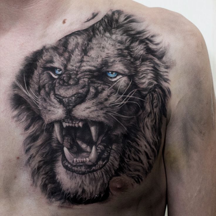 Lion Chest Tattoo For Men