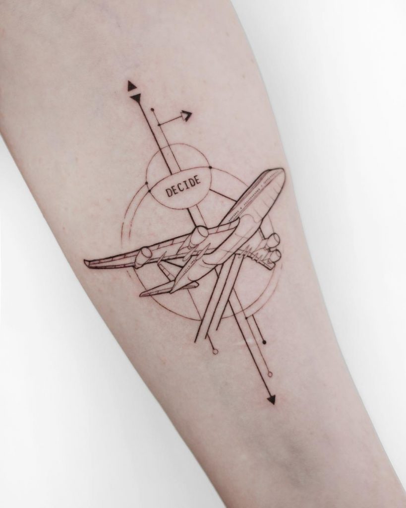 Minimalist Airplane Tattoo On The Shoulder