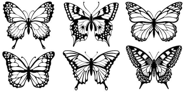 Premium Vector Drawing Black Silhouettes Of Butterflies On A White Background