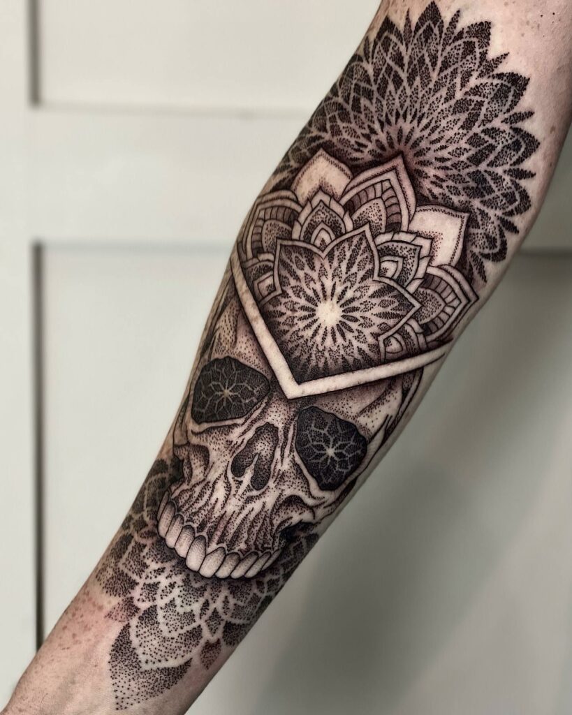 Realistic Blackwork Skull And Flower Tattoo Floral Skull Tattoos