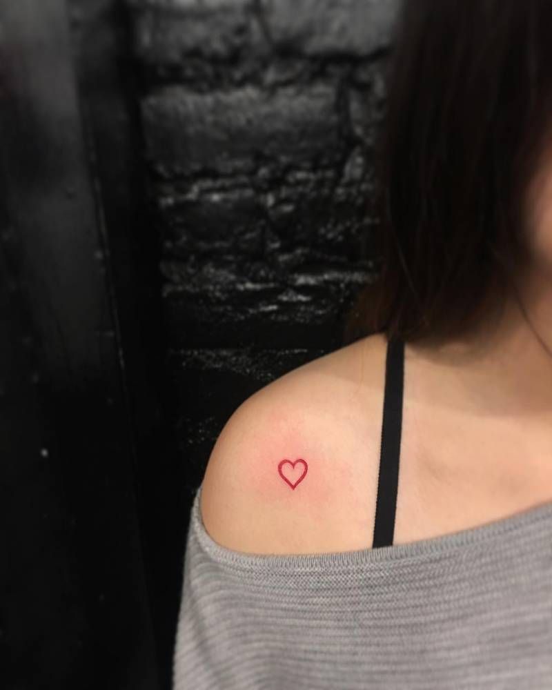 Red Heart Tattoo Located On The Shoulder