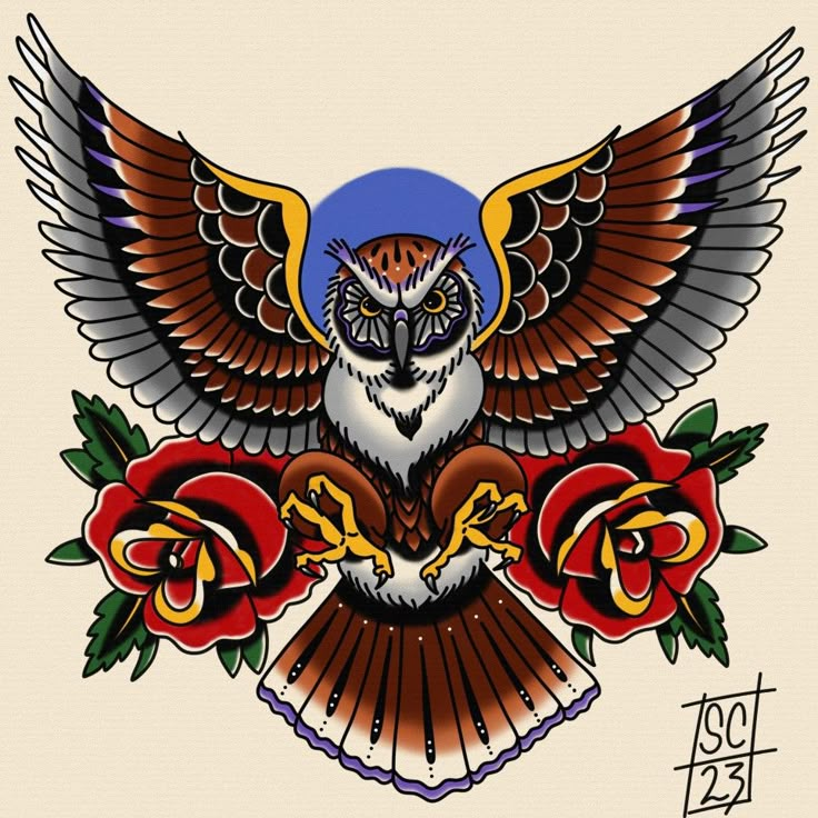 Ryan Cooper Thompson American Traditional Owl Chest Tattoo Owls Color Sleeve Owl Chesttattoo