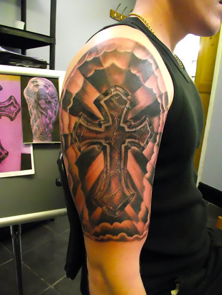 Tattoo With A Cross Half Sleeve Tattoo Site