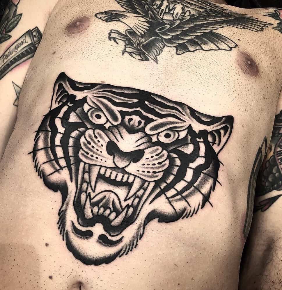 Traditional Japanese Tiger Head Tattoo